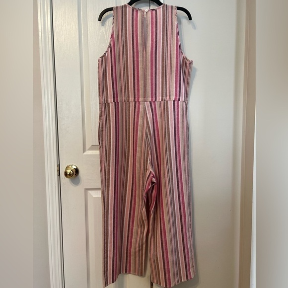 Drew Striped Linen Blend Sleeveless Cropped Jumpsuit Pockets No Drawstring Sz M - Picture 4 of 9